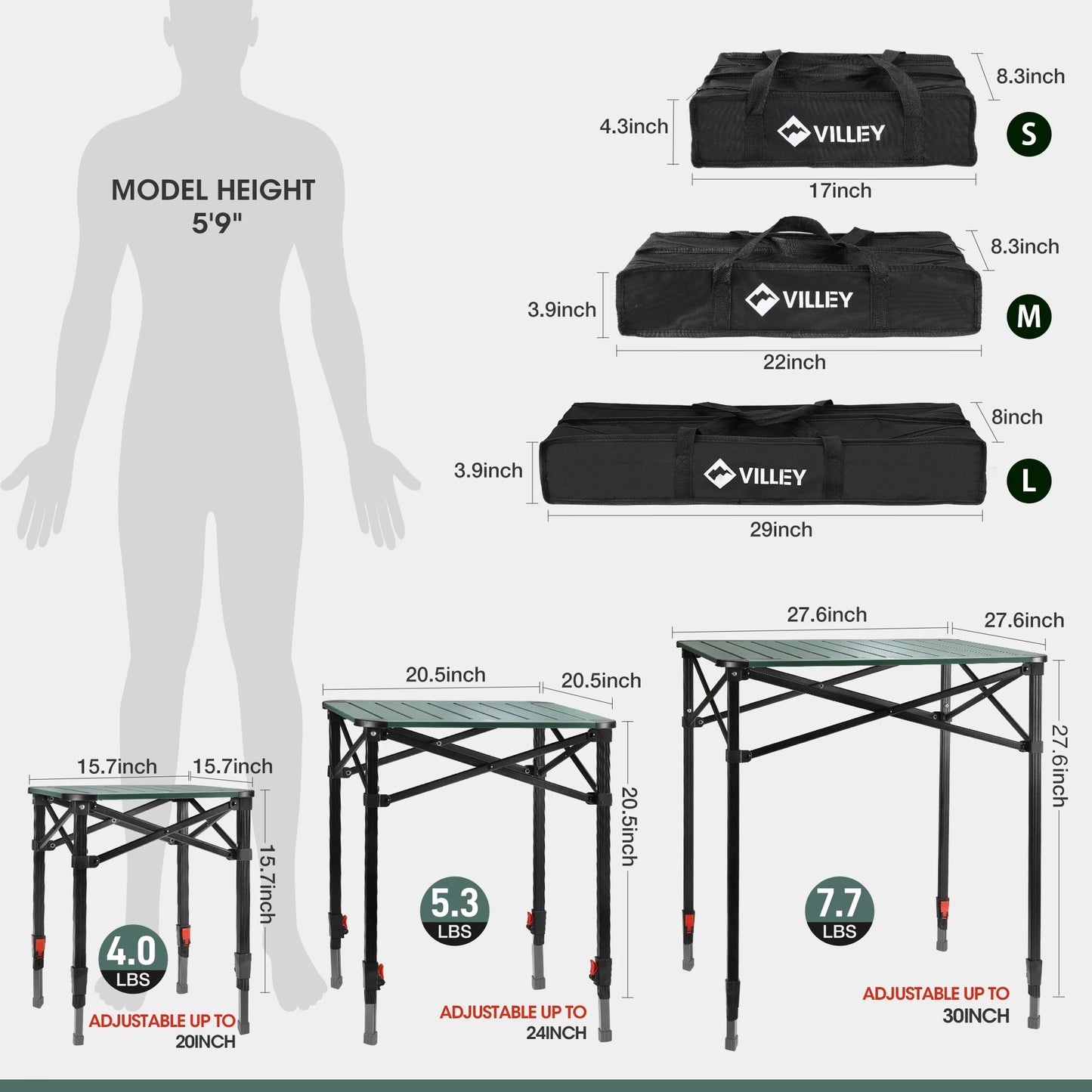 Villey Folding Camping Square Table With Carry Bag Aluminum