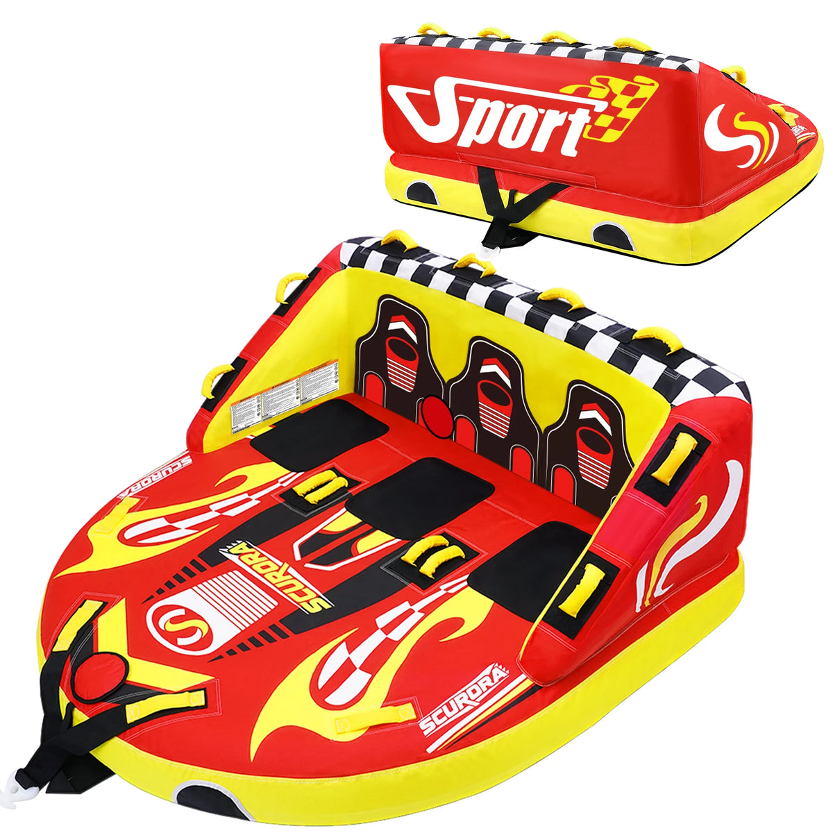 Three Person Towable Inflatable Tube for Boating and Water Sports