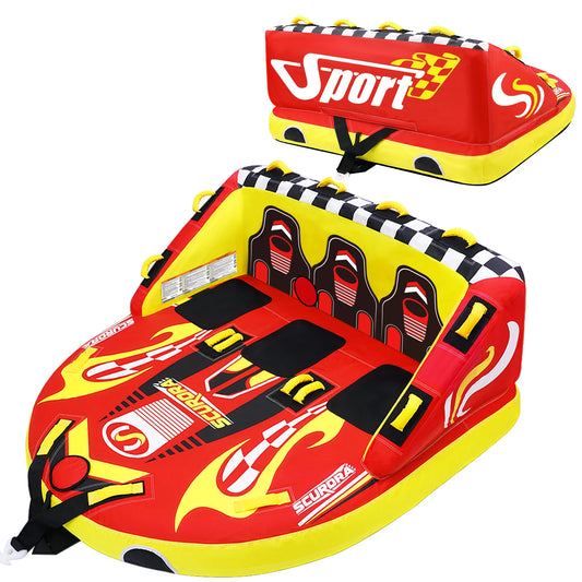 Three Person Towable Inflatable Tube for Boating and Water Sports