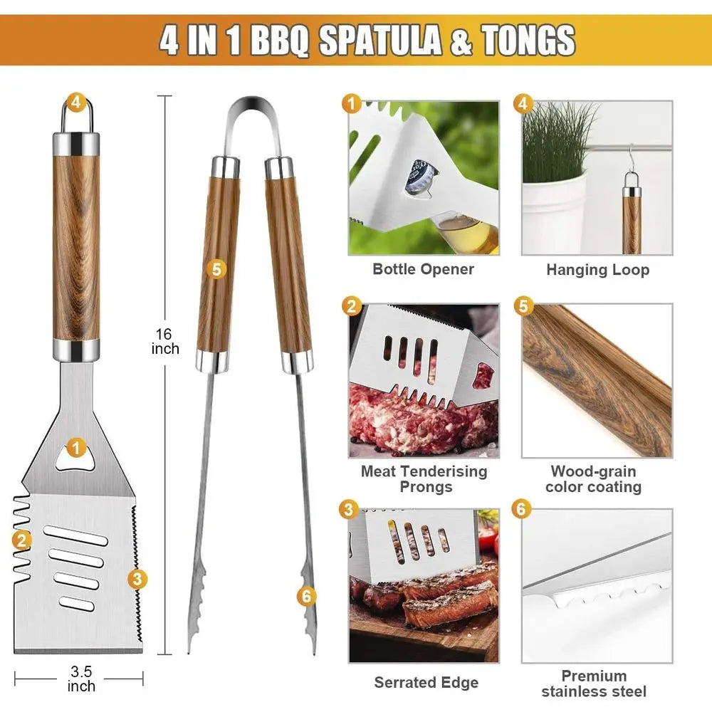 38Pcs BBQ Tools Grilling Accessories Set | 16 Inch Stainless Steel Grill Tools, Thermometer, Grill Mats for Camping, Backyard Ba