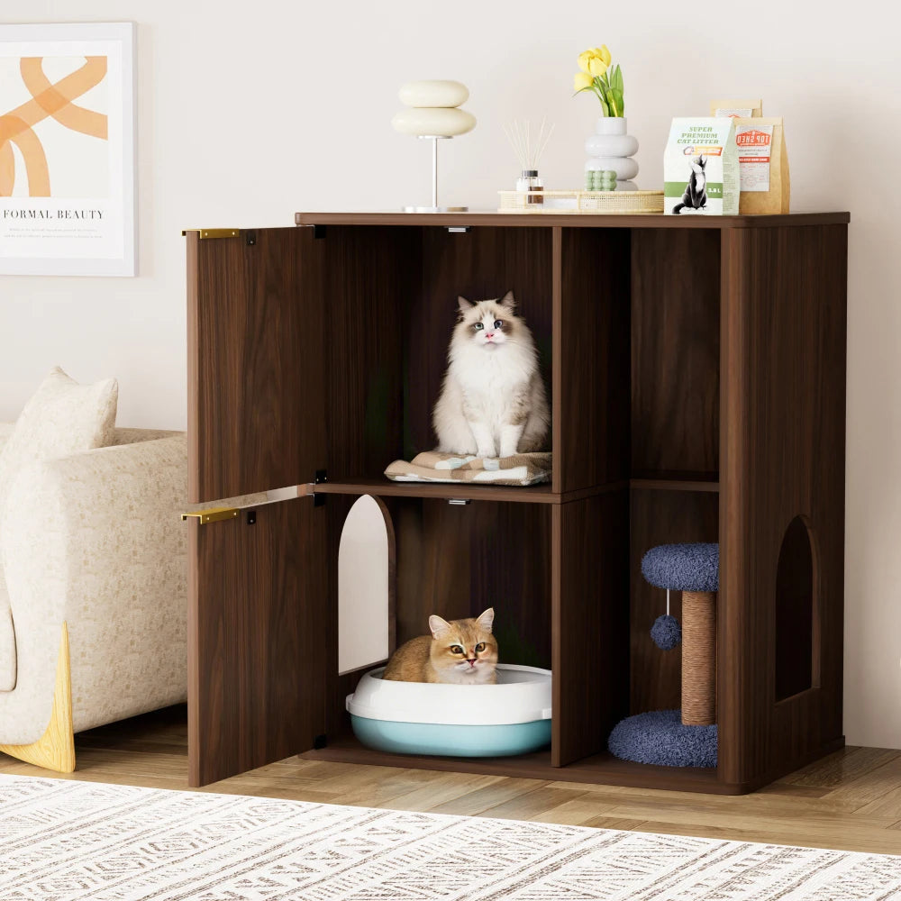Cat Litter Cabinet With Hidden Litter Box And Storage Shelves