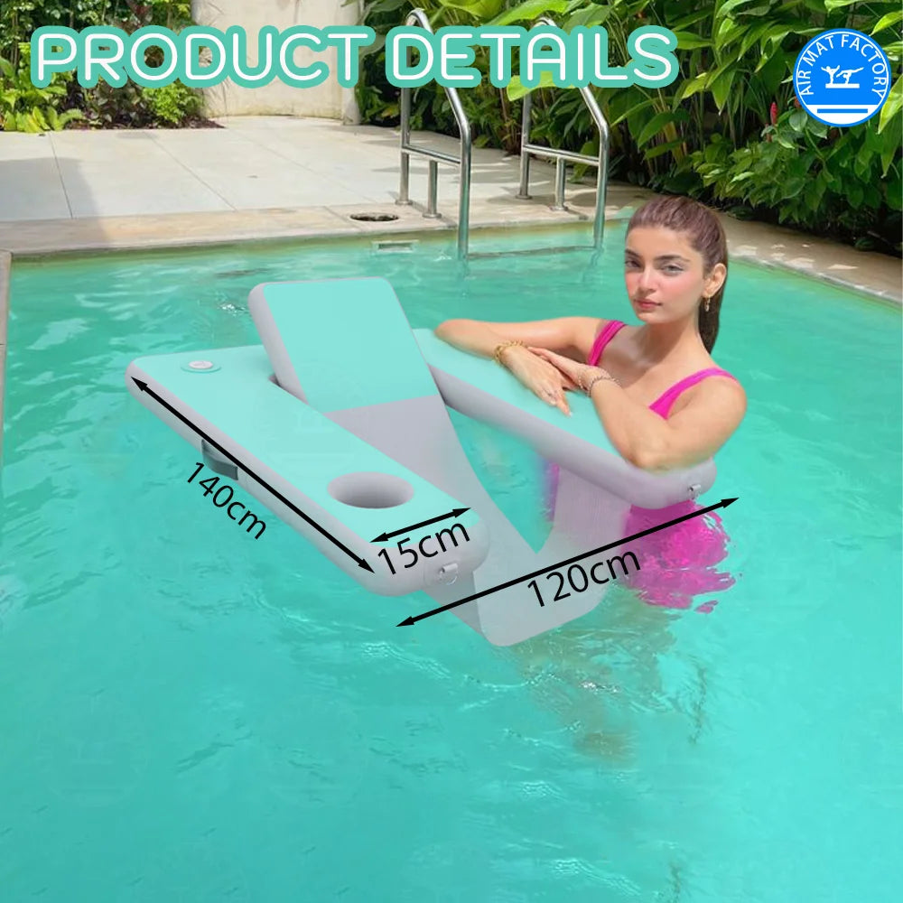 Inflatable Pool Float Lounger With Cup Holder And Backrest