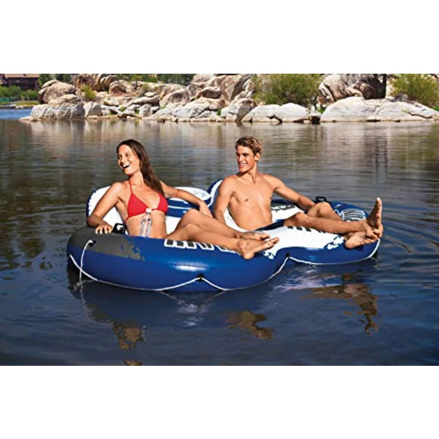 River Run II Water Tube Float Raft Lounger With Cooler