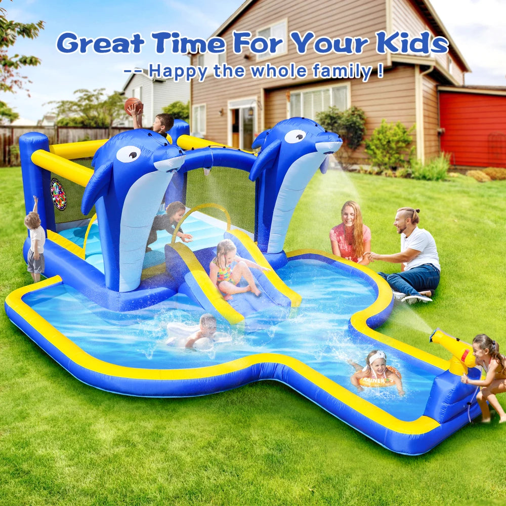 Inflatable 6-in-1 Water Park With Slide Sprinkler Target Games