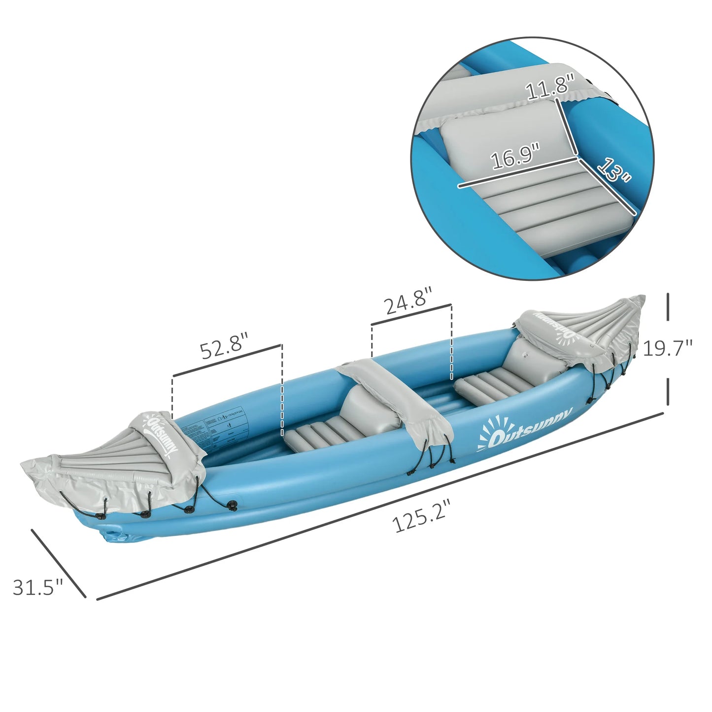 K2 Kayak, 2 Person Inflatable Kayak, Includes Paddles, Aluminum Oars, Repair Kit, Portable Tandem Blow Up Boat, Blue