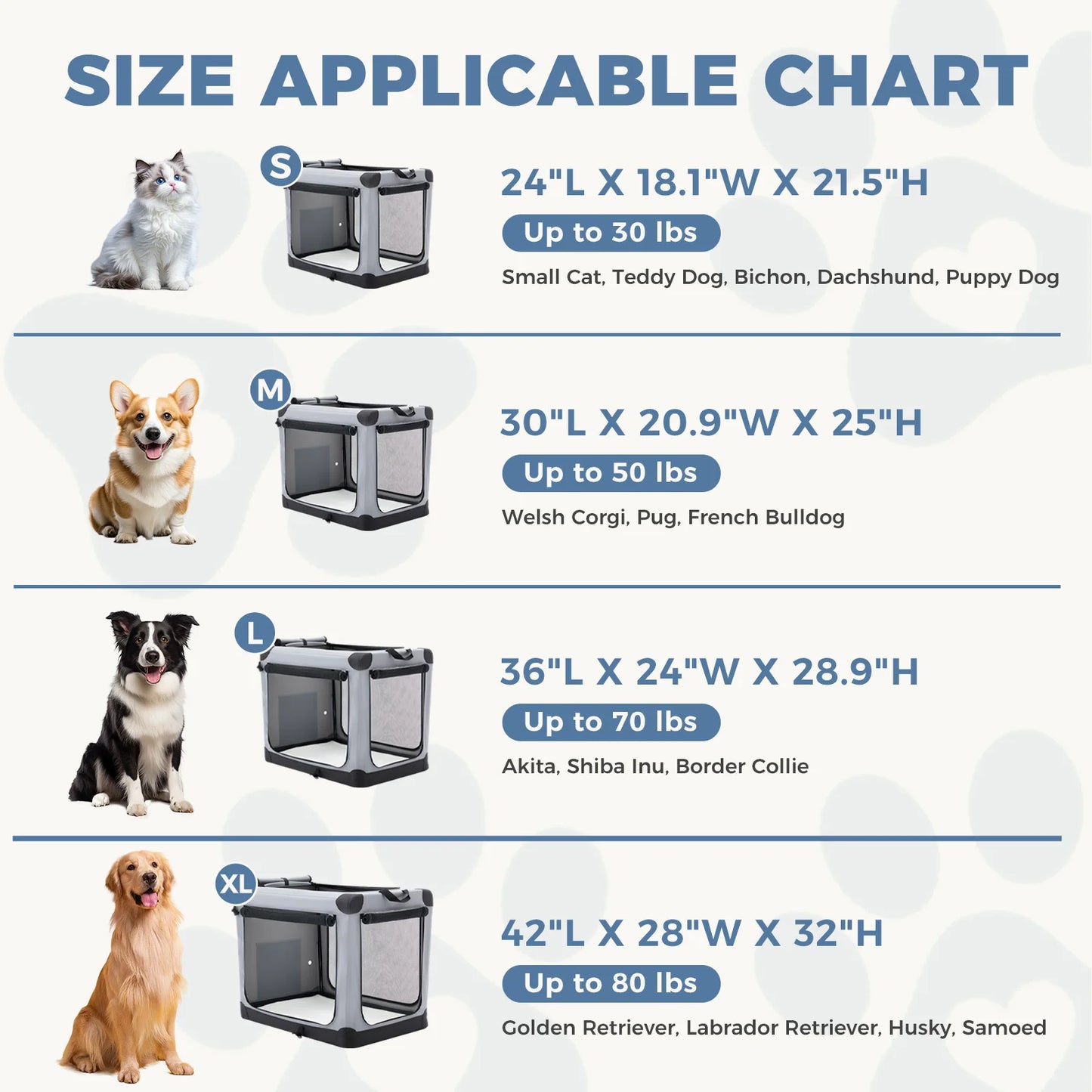 JHK Foldable Soft Dog Crate With 3 Doors Portable Indoor Kennel
