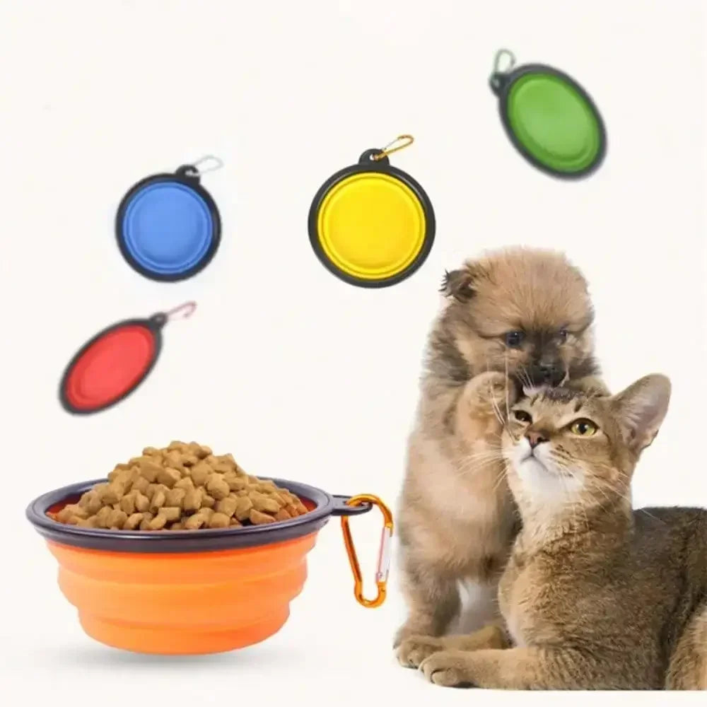 Portable Folding Pet Dog Bowl With Carabiner For Travel