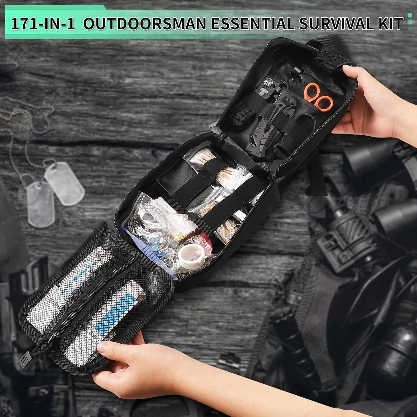 Survival First Aid Kit With MOLLE Bag And Emergency Tent