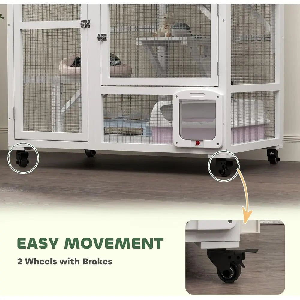 Indoor Multi Level Cat Enclosure With Platforms And Hammock