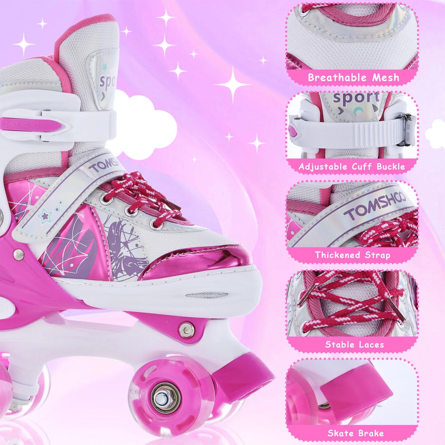 Kids Light Up Luminous Roller Skates With Adjustable Fit