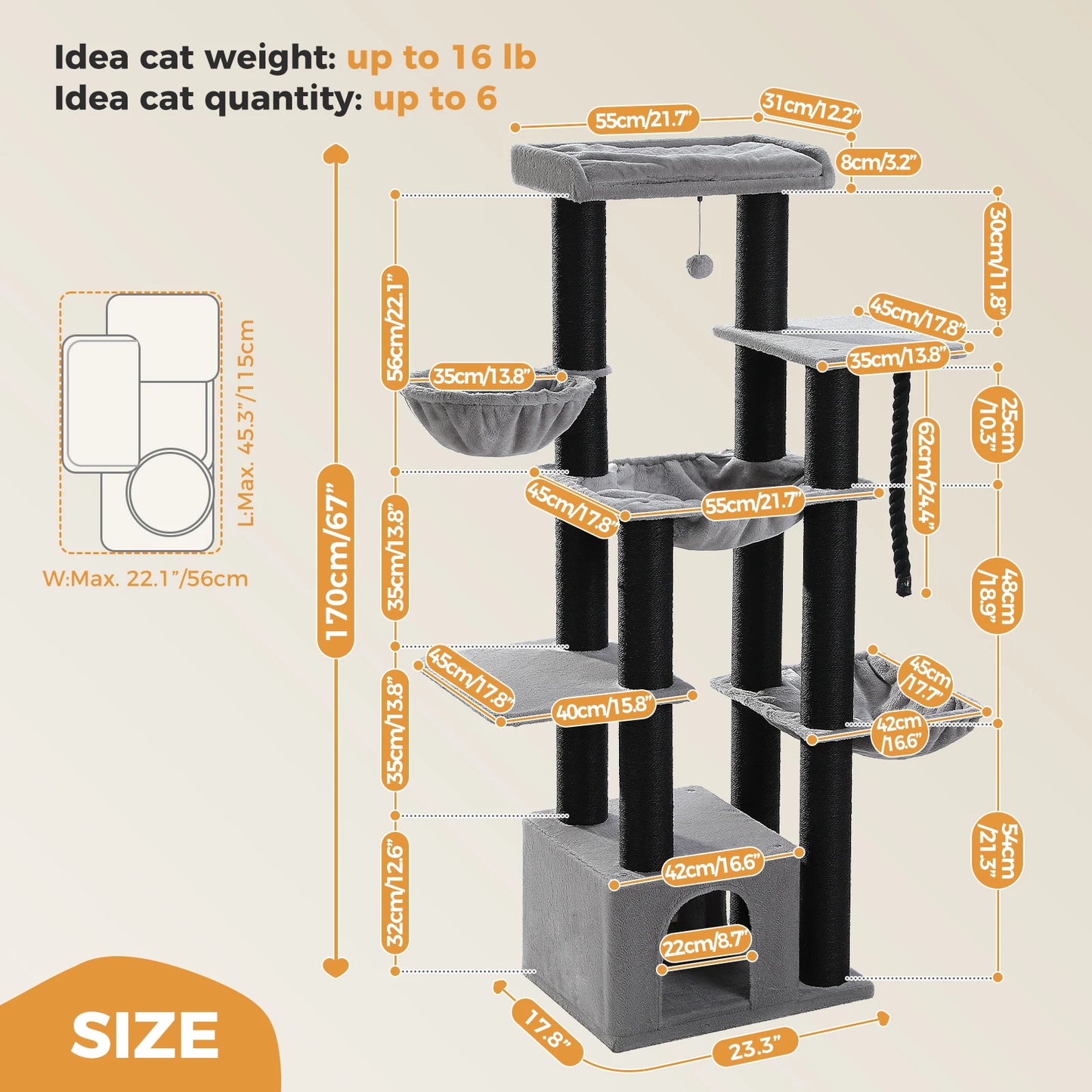 Pawz Road Large Robust Cat Tree Tower With Hammock