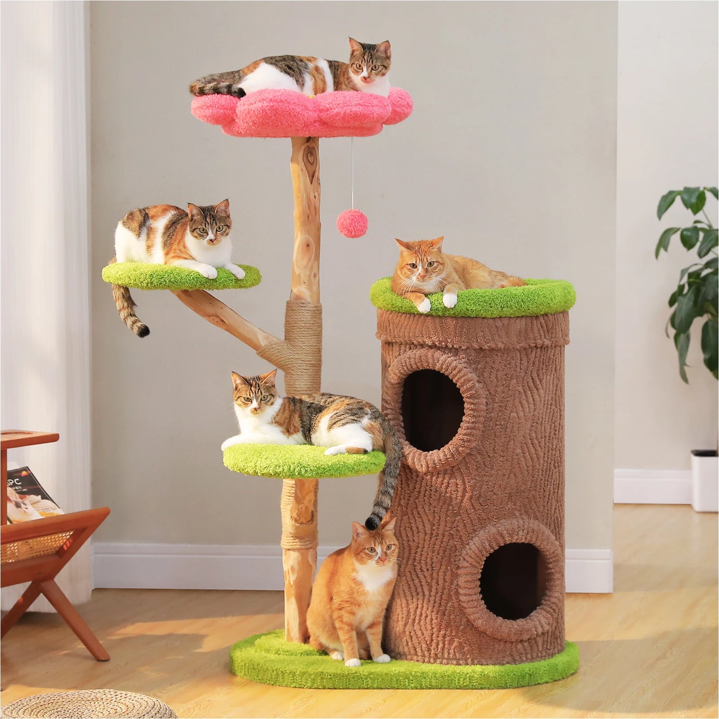 PAWZ Road Cat Tree With Four Condos And Flower Top Scratching Post