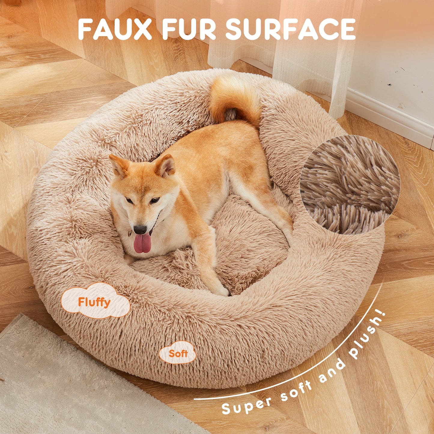 JHK Calming Dog Bed Plush Faux Fur Non Slip Supreme