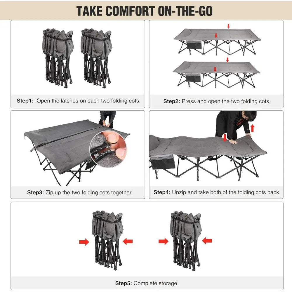 Heavy Duty Two Person Camping Cot With Pad Portable