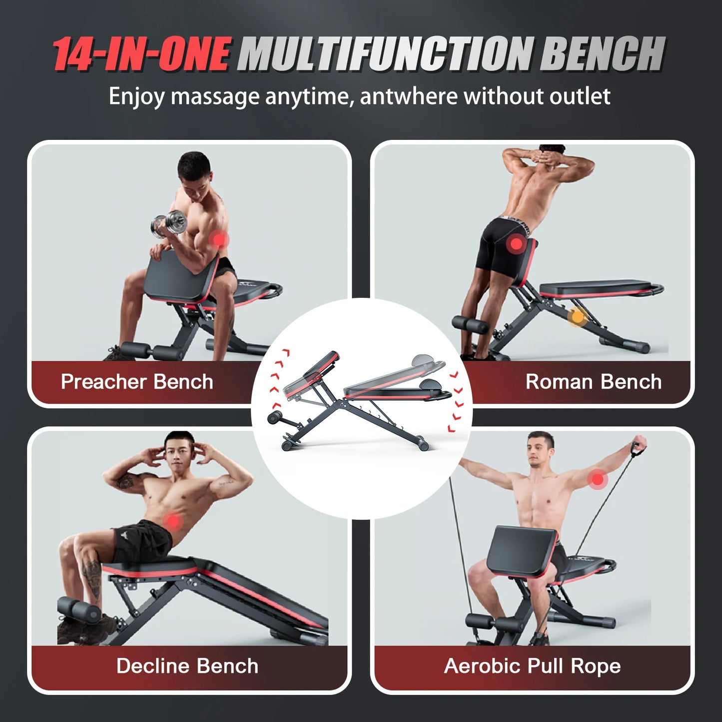 14-in-1 Foldable Dumbbell Bench Pre-Assembled 1000 Lbs For Full Body Workout