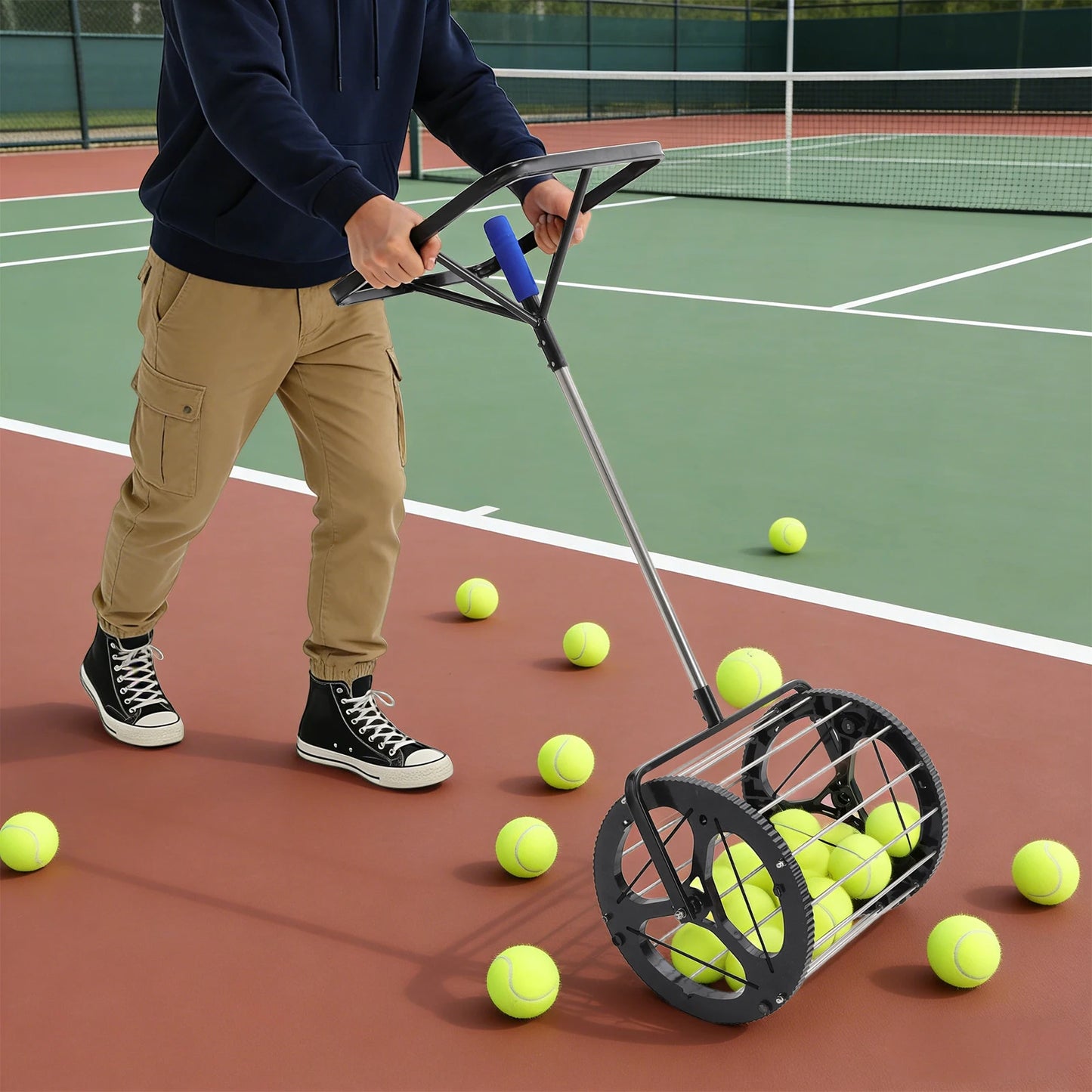 Floorstanding Tennis Ball Automatic Picker W/ Handle, Tennis Ball Collector for Tennis Training Grounds, Professional Tennis Courts, Public Tennis Courts, Home Backyards, Tennis Clubs, Schools