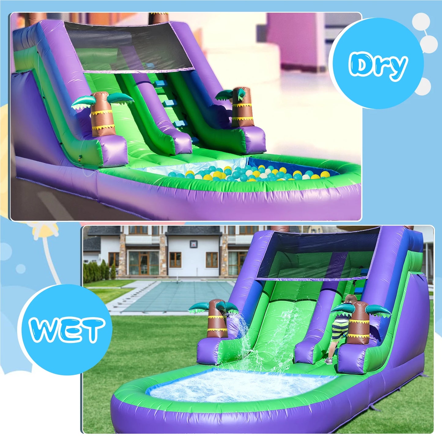 Commercial 100 Percent Pvc Inflatable Water Slide Pool With Blower