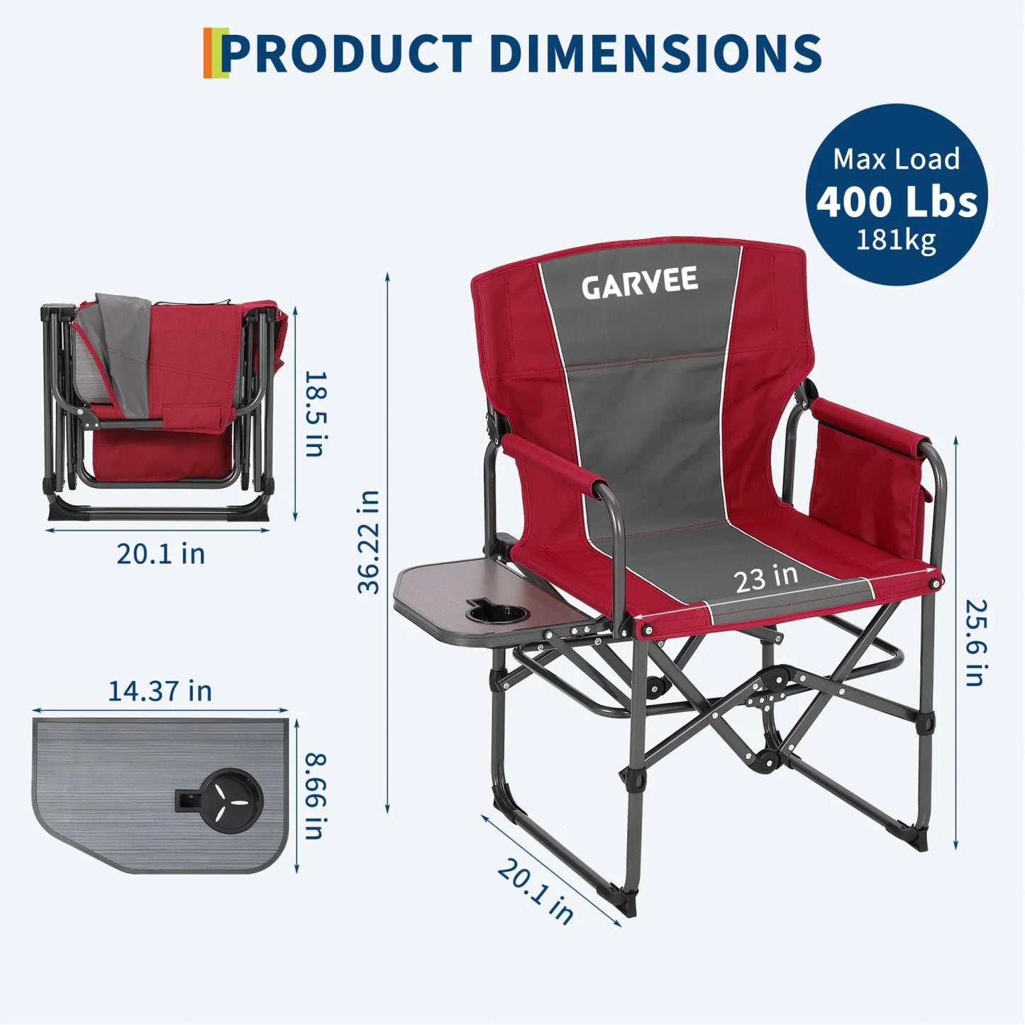 HiMISS Heavy Duty Folding Directors Chair 400 Lb Capacity Cupholder