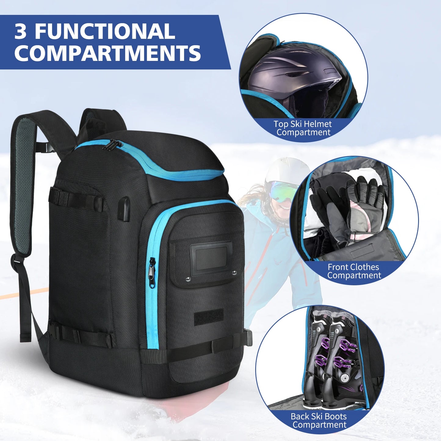 Ski Bag Waterproof Gear Backpack For Helmet Goggles Snowboard Boots