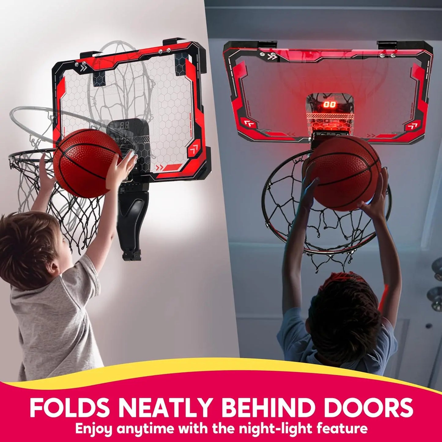 Joyfy Light Up Mini Indoor Basketball Hoop With Scoreboard