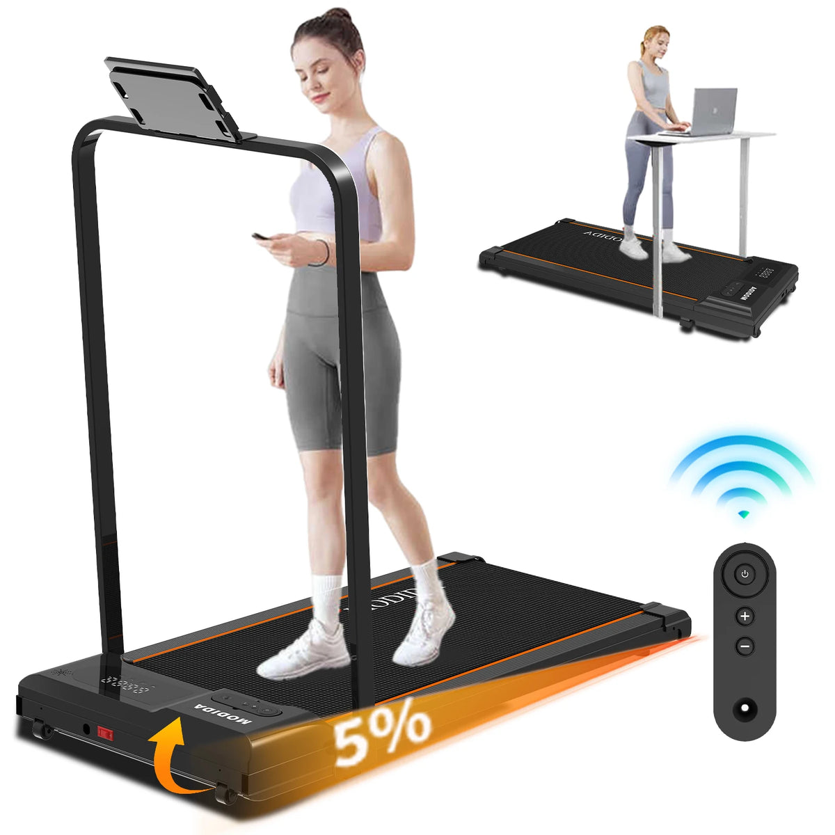 MODIDA Walking Pad Treadmill With Foldable Handrail And Quiet Motor