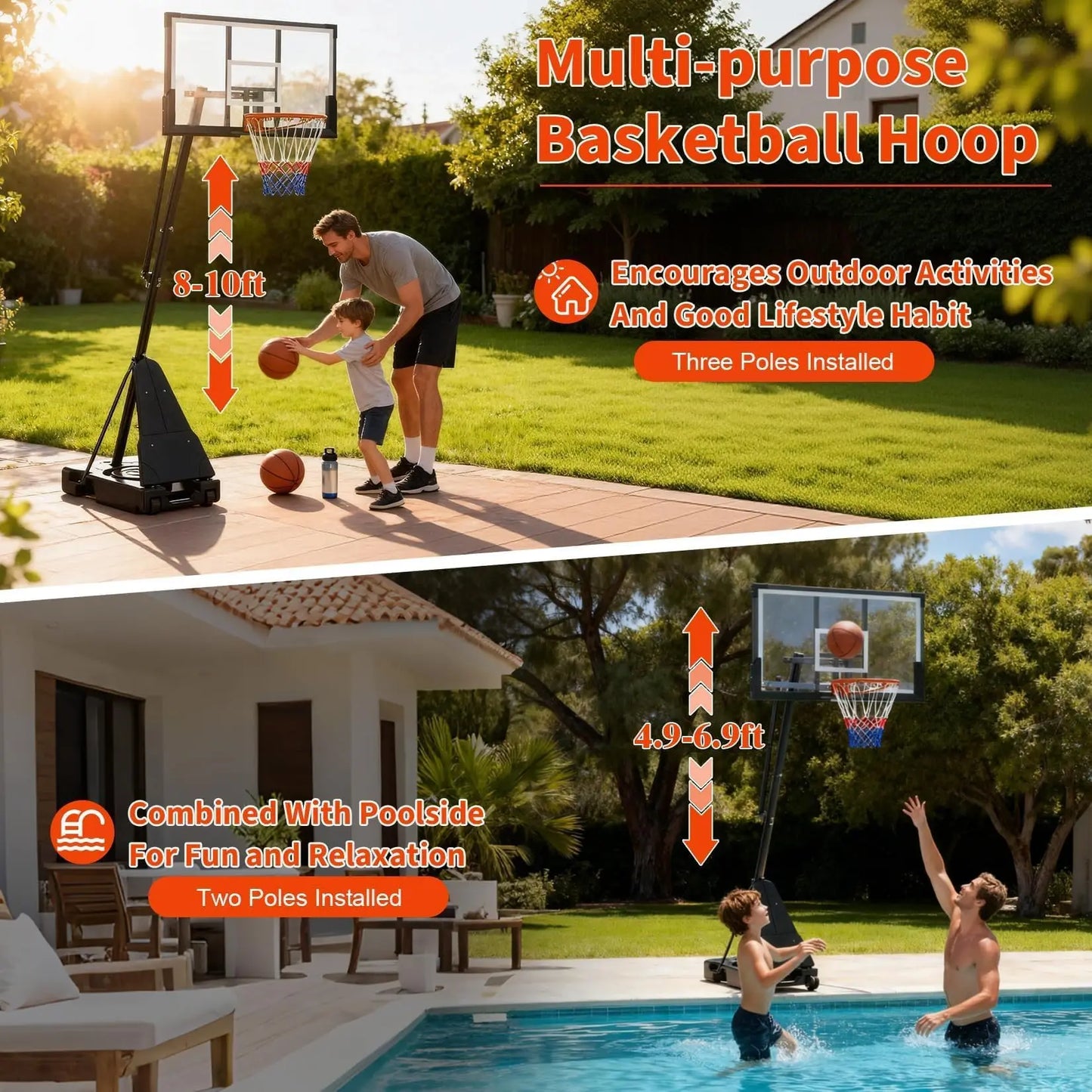 HiMISS Adjustable Outdoor Basketball Hoop System With Wheels