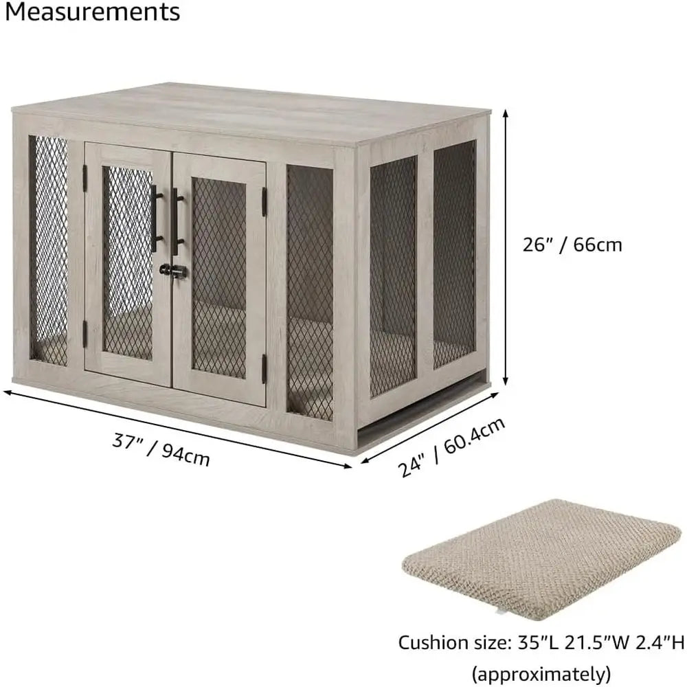 Modern End Table Dog Crate With Sturdy Tray And Comfort Cushion