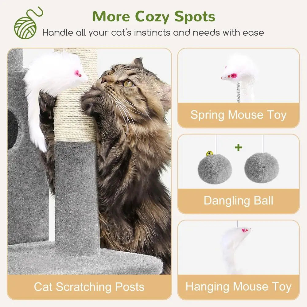 Cat Tree Tower With Scratching Posts And Two Caves