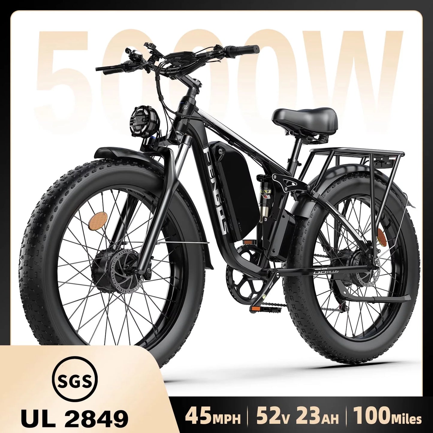 FENGQS Q8PLUS 6000W\5000W dual motor mountain electric vehicle 60V1200WH large battery, 100 kilometer range, hydraulic disc brake with turn signal