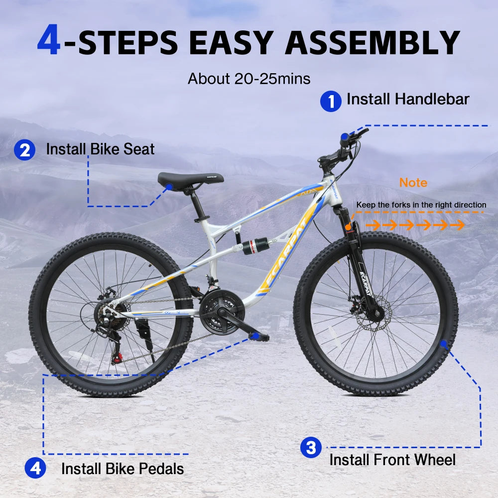 Mountain Bike With 21-Speed Gears, Full Suspension And Disc Brakes