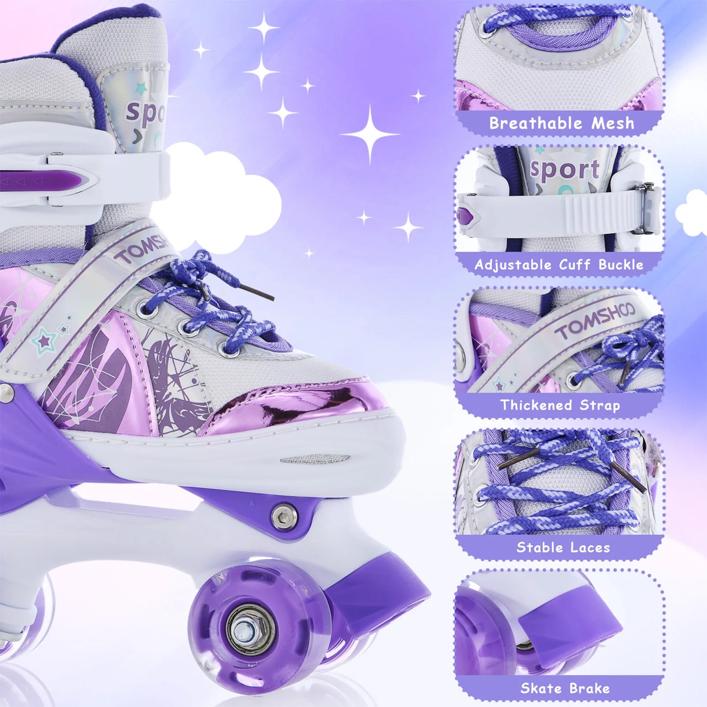 Portable Kids Roller Skates Adjustable Light Up Wheels