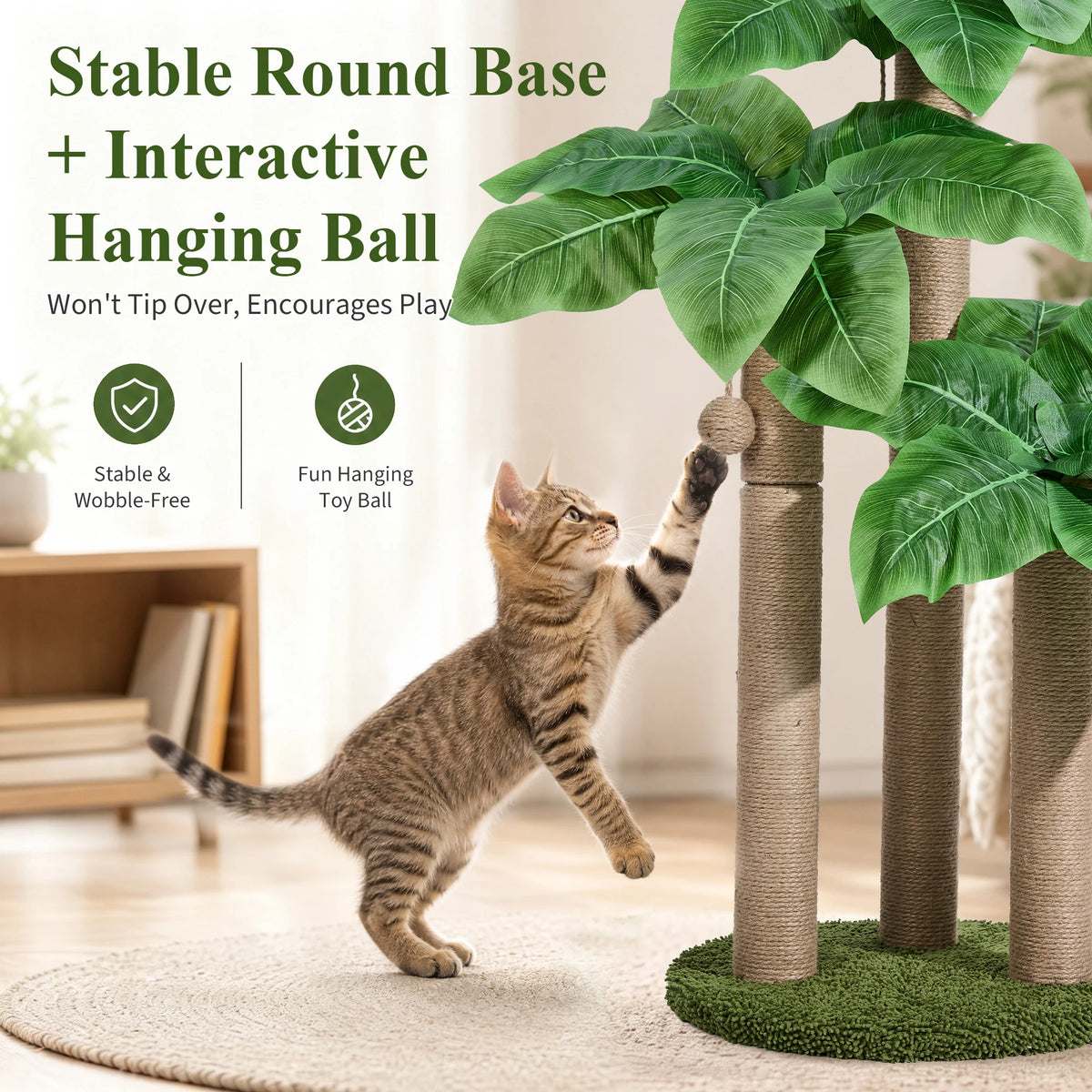 Canna Leaf Cat Scratching Post With Sisal Poles Dangling Toy