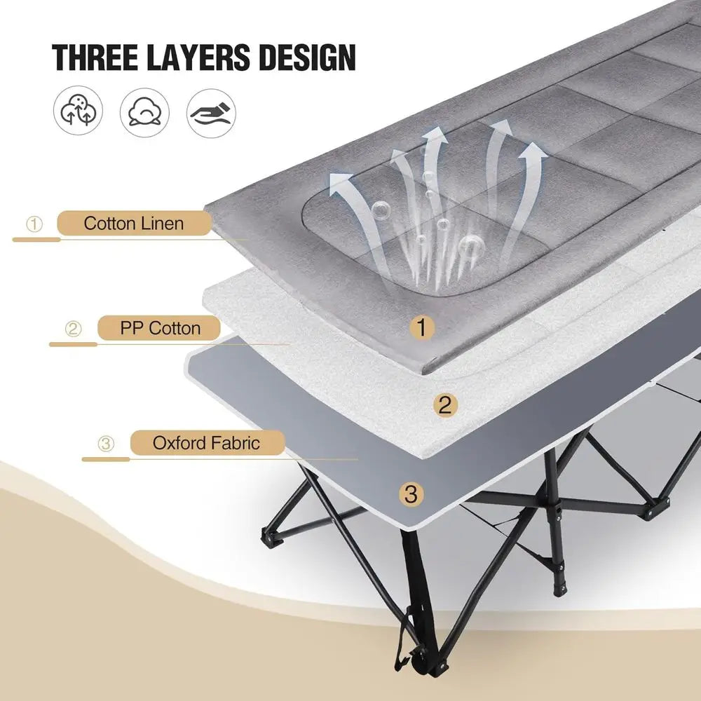 Heavy Duty Two Person Camping Cot With Pad Portable