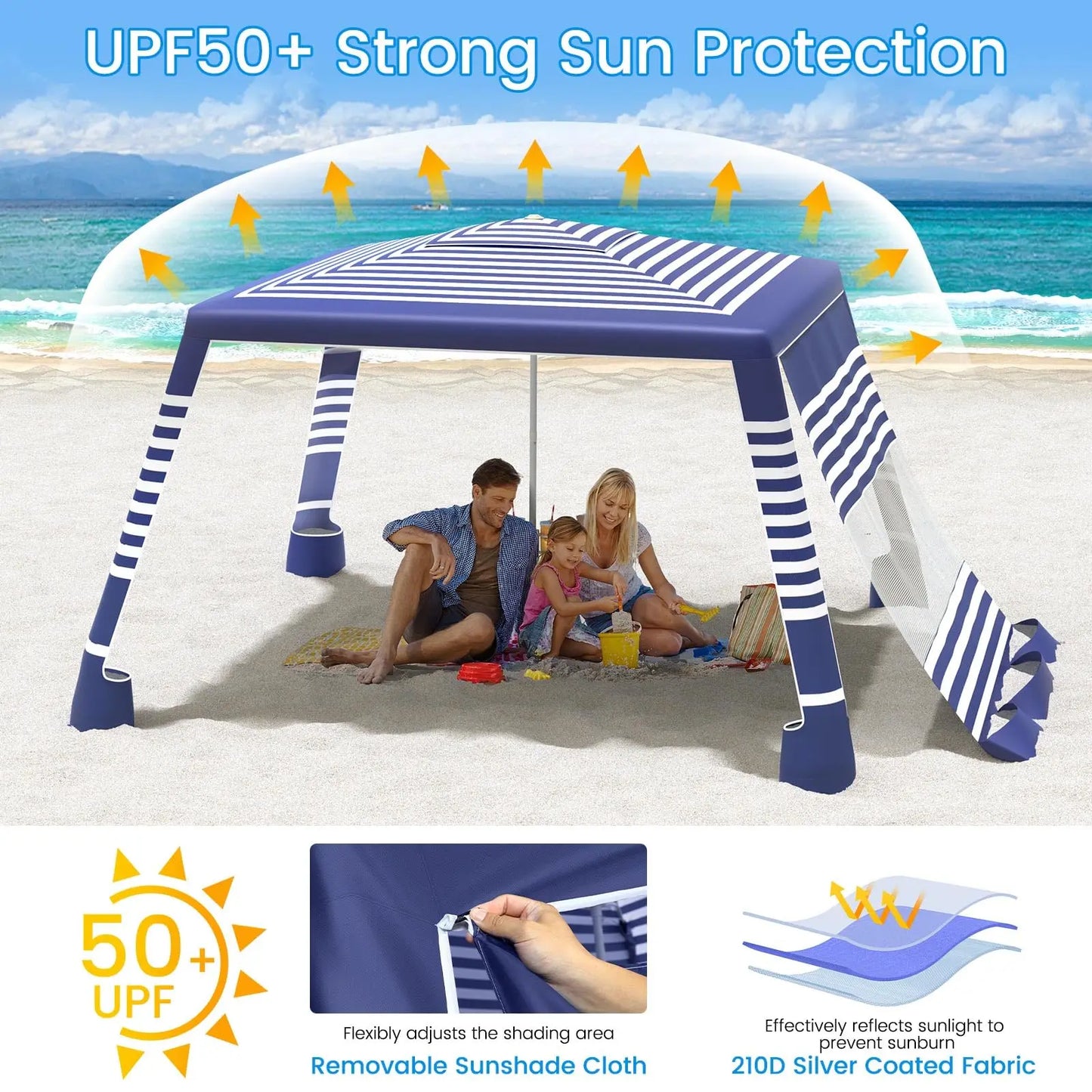 Beach Cabana Sun Shelter With Side Walls Upf 50 Protection
