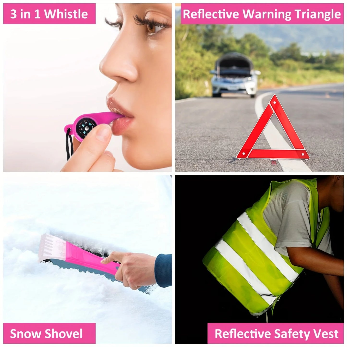 Car Emergency Kit With Jumper Cables And Auto Tools Roadside