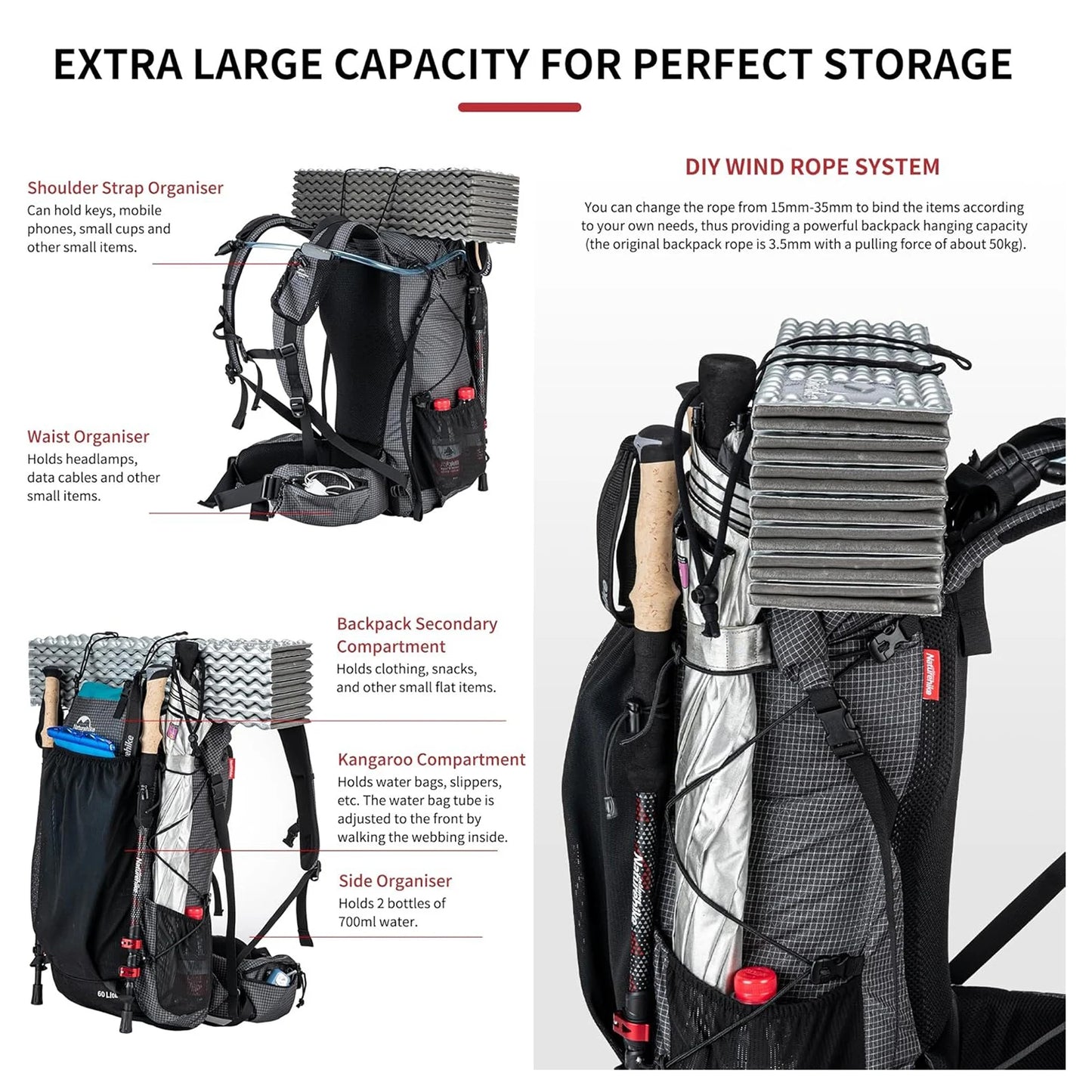 Naturehike Rock Outdoor Backpack With Rain Cover For Hiking