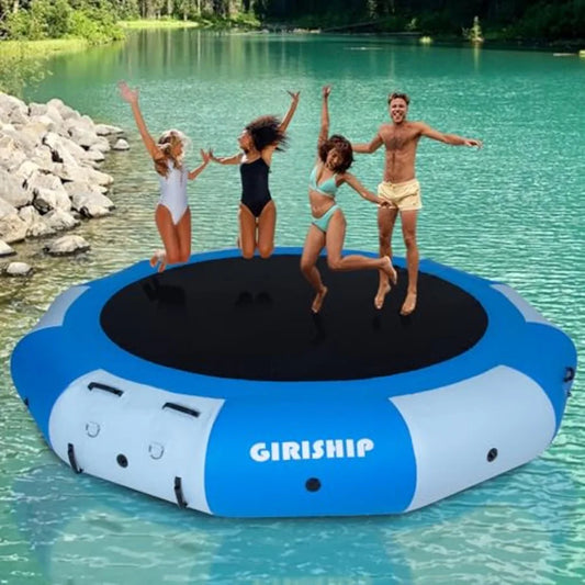 Inflatable Water Trampoline 12FT Floating Bounce Platform for Lake and Pools Adults Portable Swim Equipment with Rope Ladder No