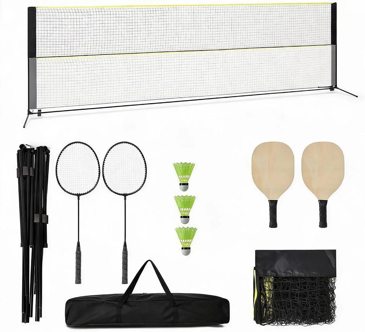 Tacleekii Adjustable Badminton And Pickleball Net Set With Rackets