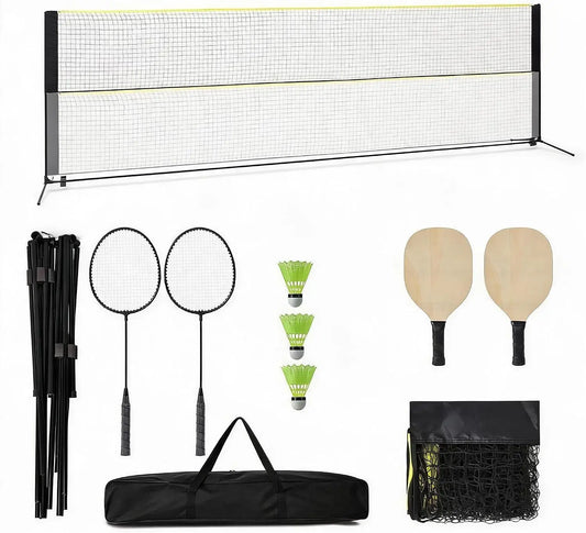 Tacleekii Adjustable Badminton And Pickleball Net Set With Rackets