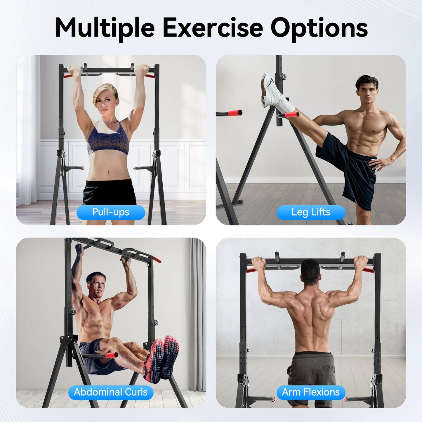 Foldable Adjustable Pull Up Bar With Parallel Bars Home Gym