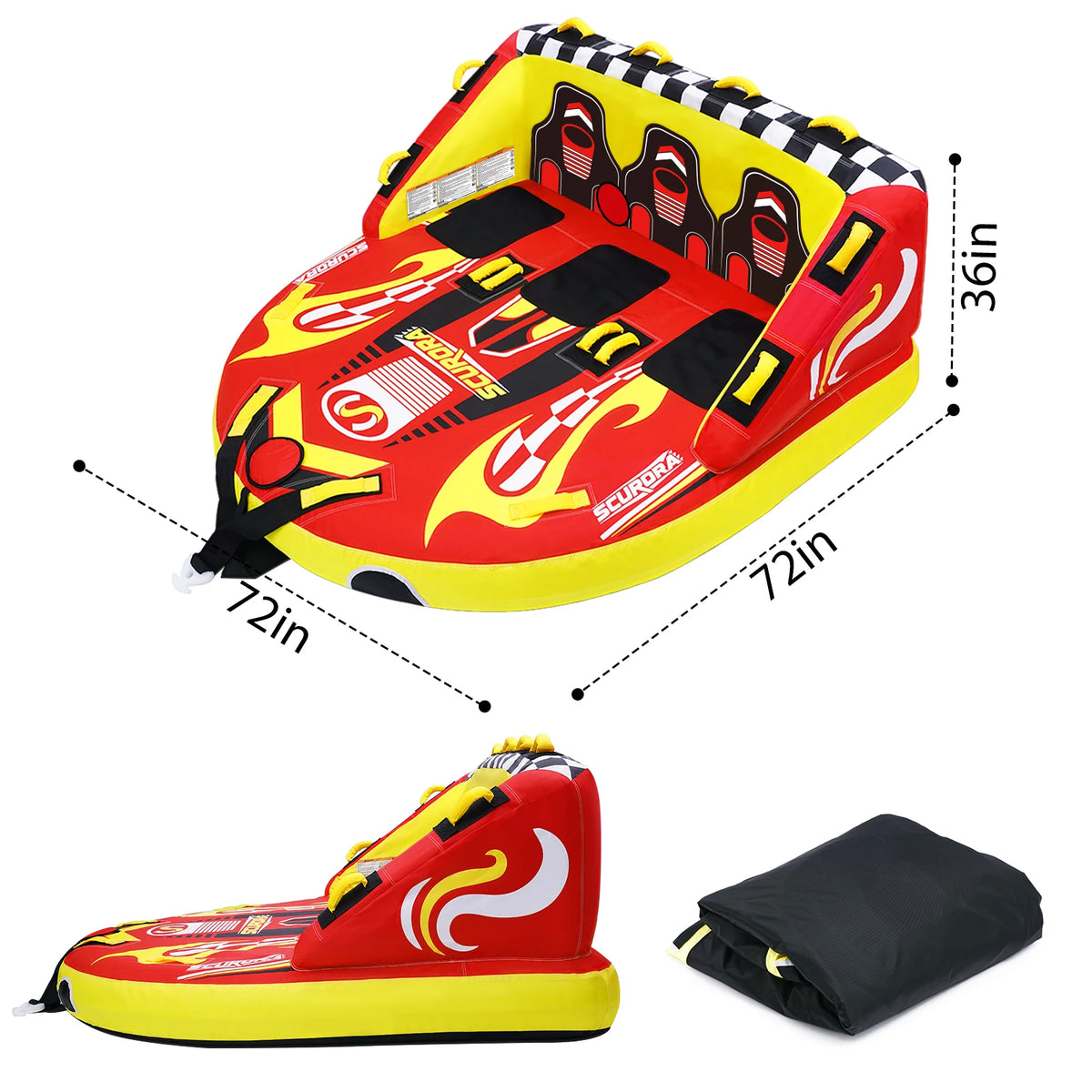 Three Person Towable Inflatable Tube for Boating and Water Sports