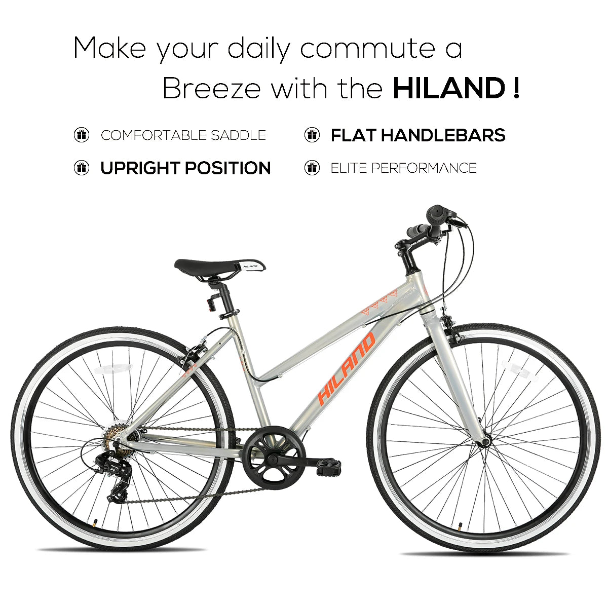 Hiland Hybrid Bikes Aluminum Frame 700C Wheels Shimano Drivetrain
