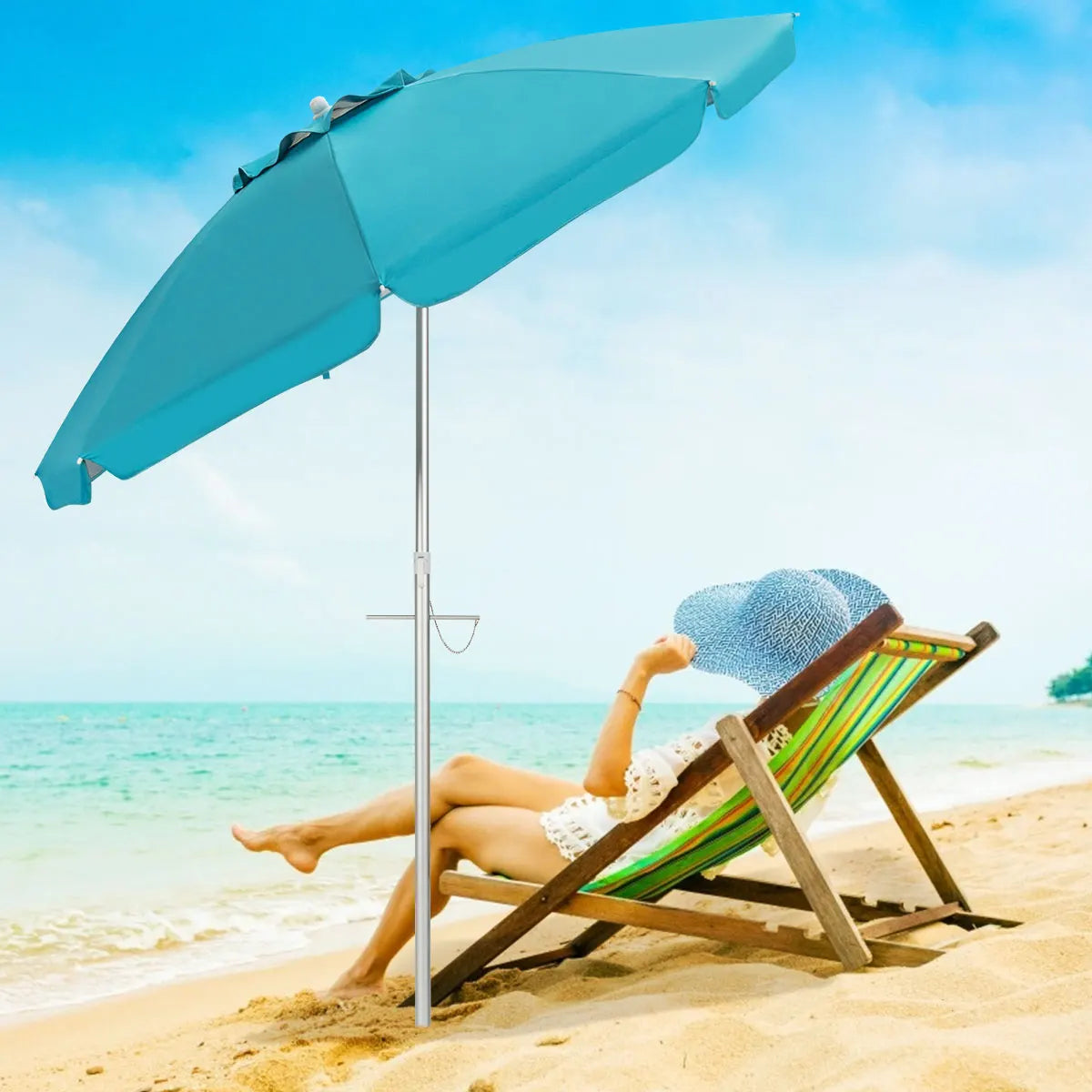 Homasis Portable Patio Beach Umbrella With Tilting Canopy