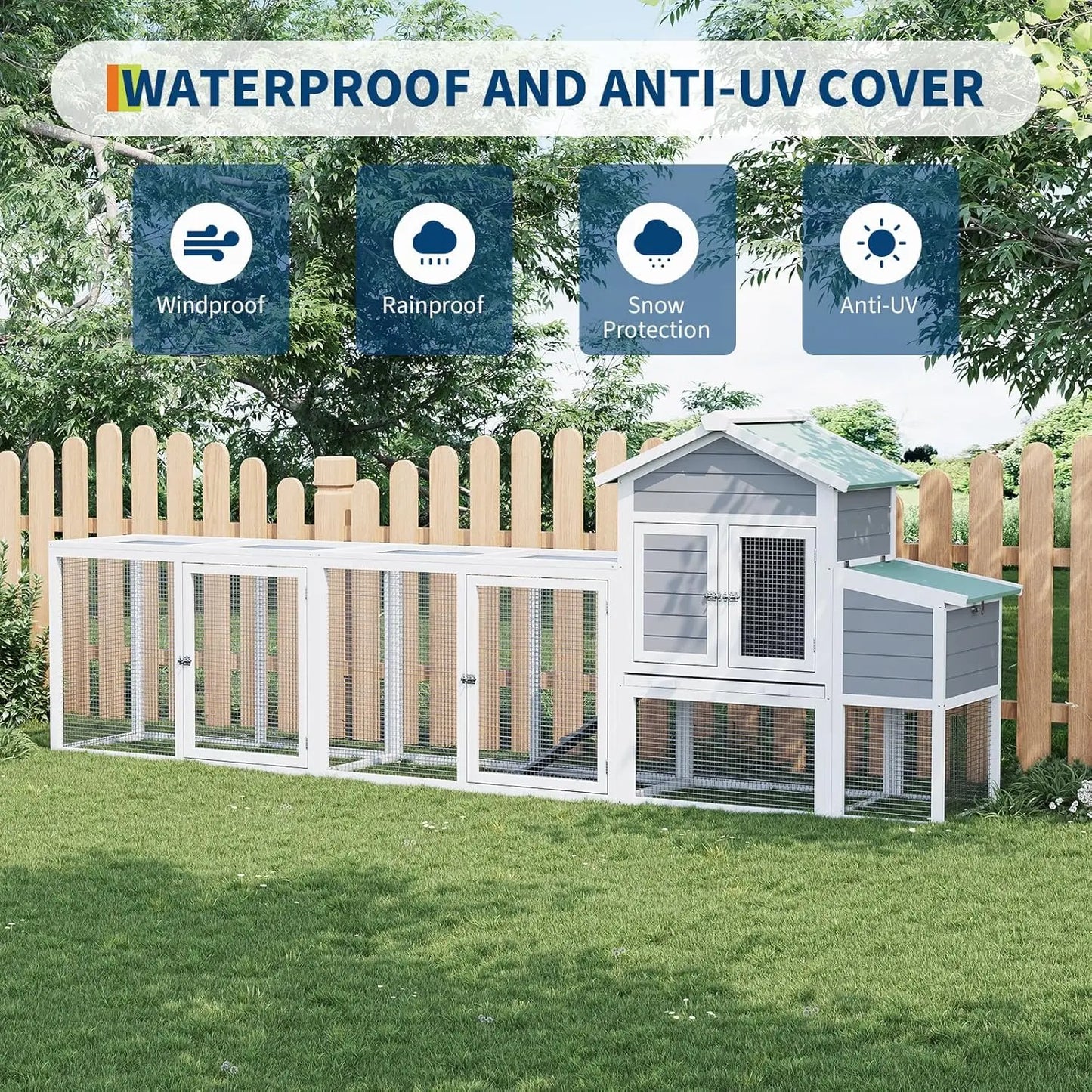 HiMISS Weatherproof Outdoor Wooden Chicken Coop With Run For Poultry
