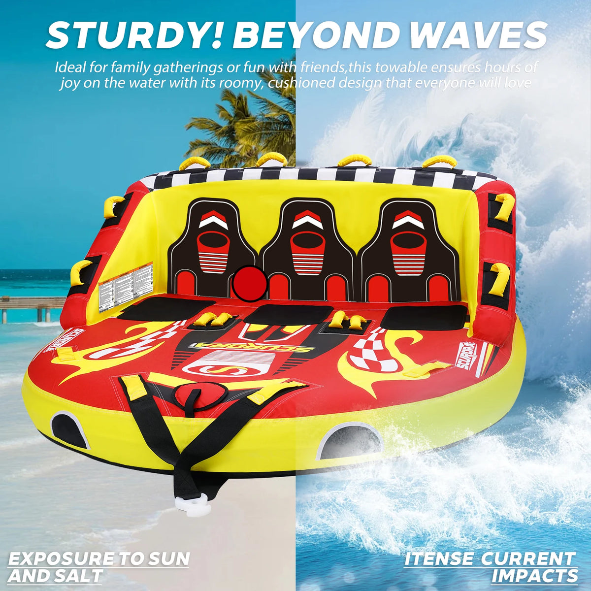 Three Person Towable Inflatable Tube for Boating and Water Sports