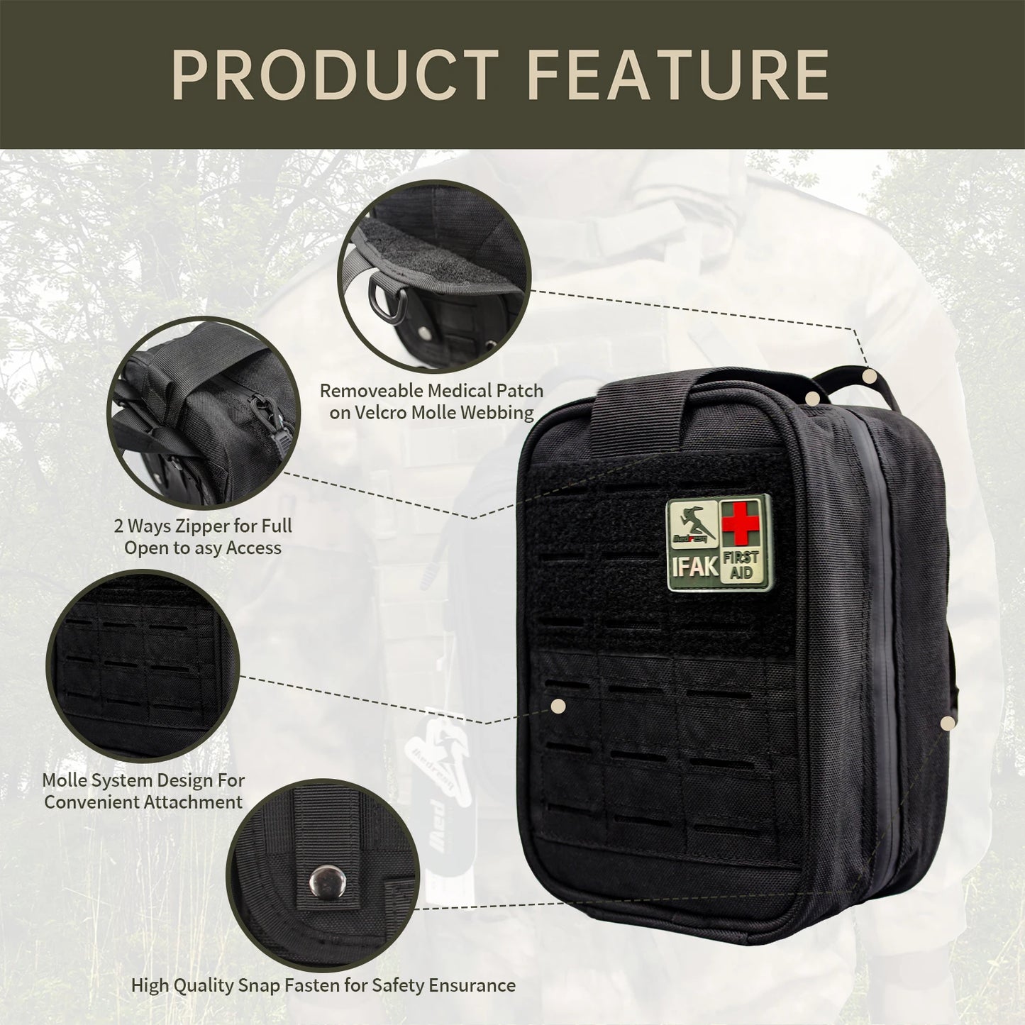 Medresq IFAK Trauma Kit - Tactical First Aid Wound Care Kit with Molle Pouch for Military Combat Car Camping
