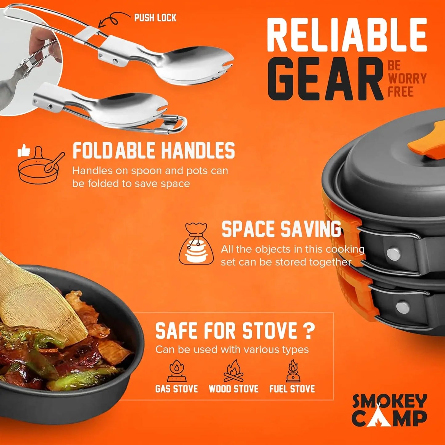 Camping Cookware Mess Kit Set With Stove Portable Nonstick