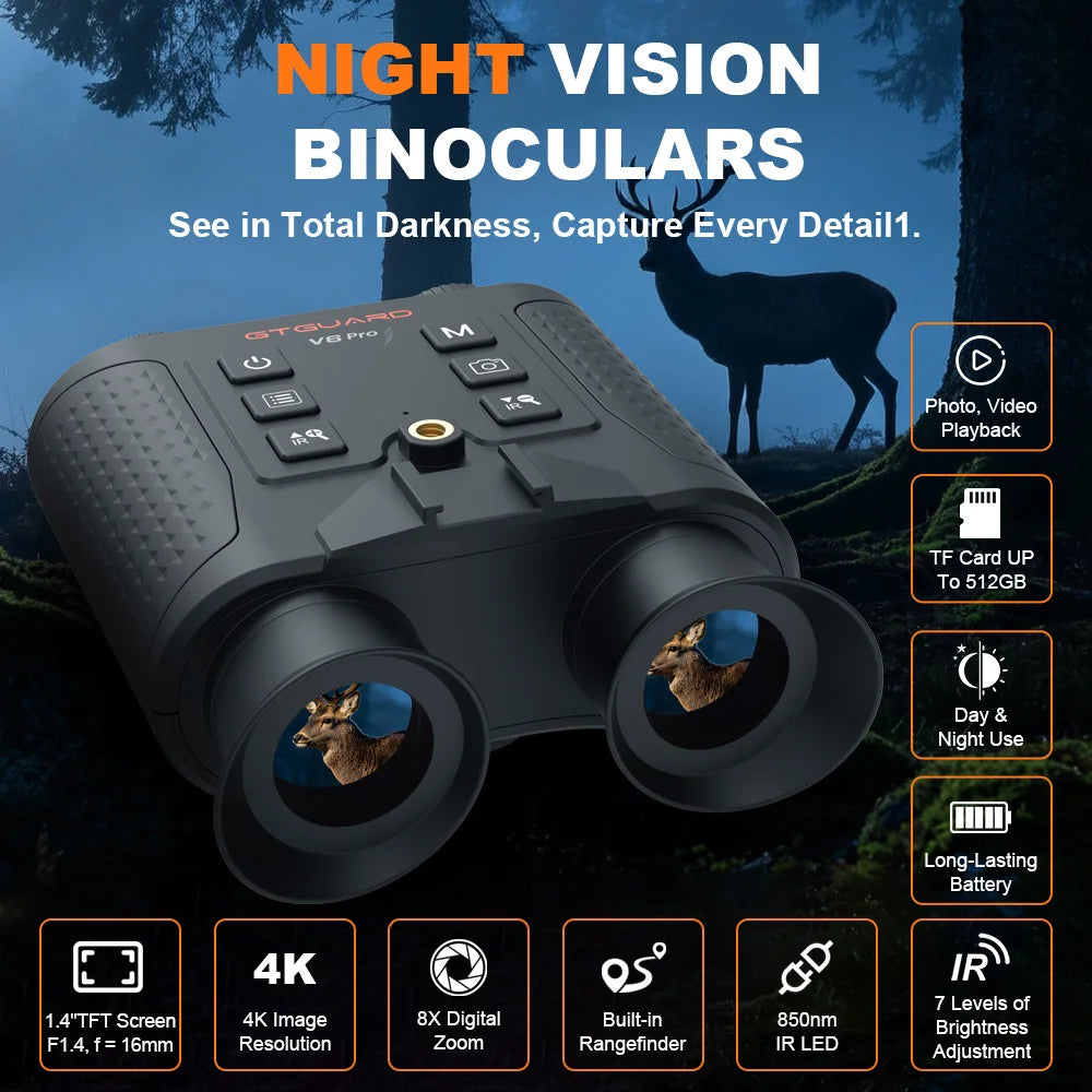 GTMEDIA V6 Pro 4K IR Night Vision Binoculars 8x Zoom