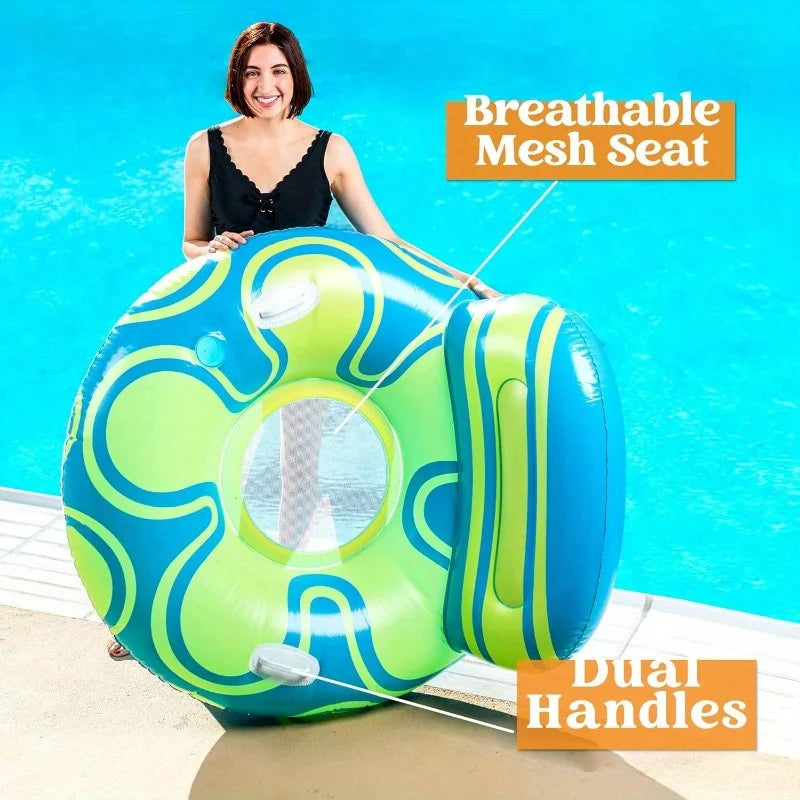 Inflatable Pool Lounger Sofa With Backrest Handles And Cup Holder