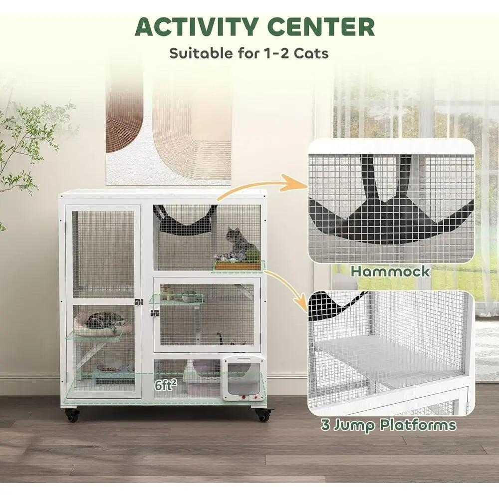 Indoor Multi Level Cat Enclosure With Platforms And Hammock